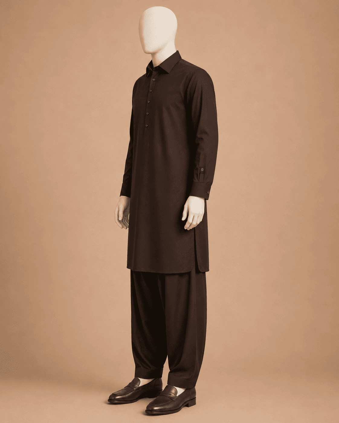 Mehrab Formal Brown Shirt Collar Shalwar Kameez