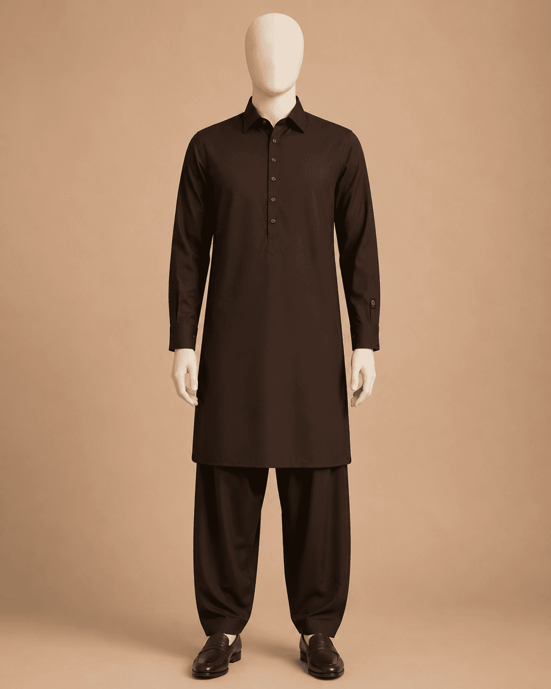 Mehrab Formal Brown Shirt Collar Shalwar Kameez
