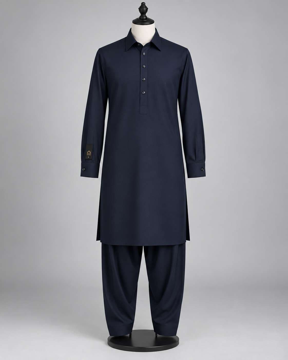 Mehrab Signature Textured Navy Blue Shirt Collar Shalwar Kameez
