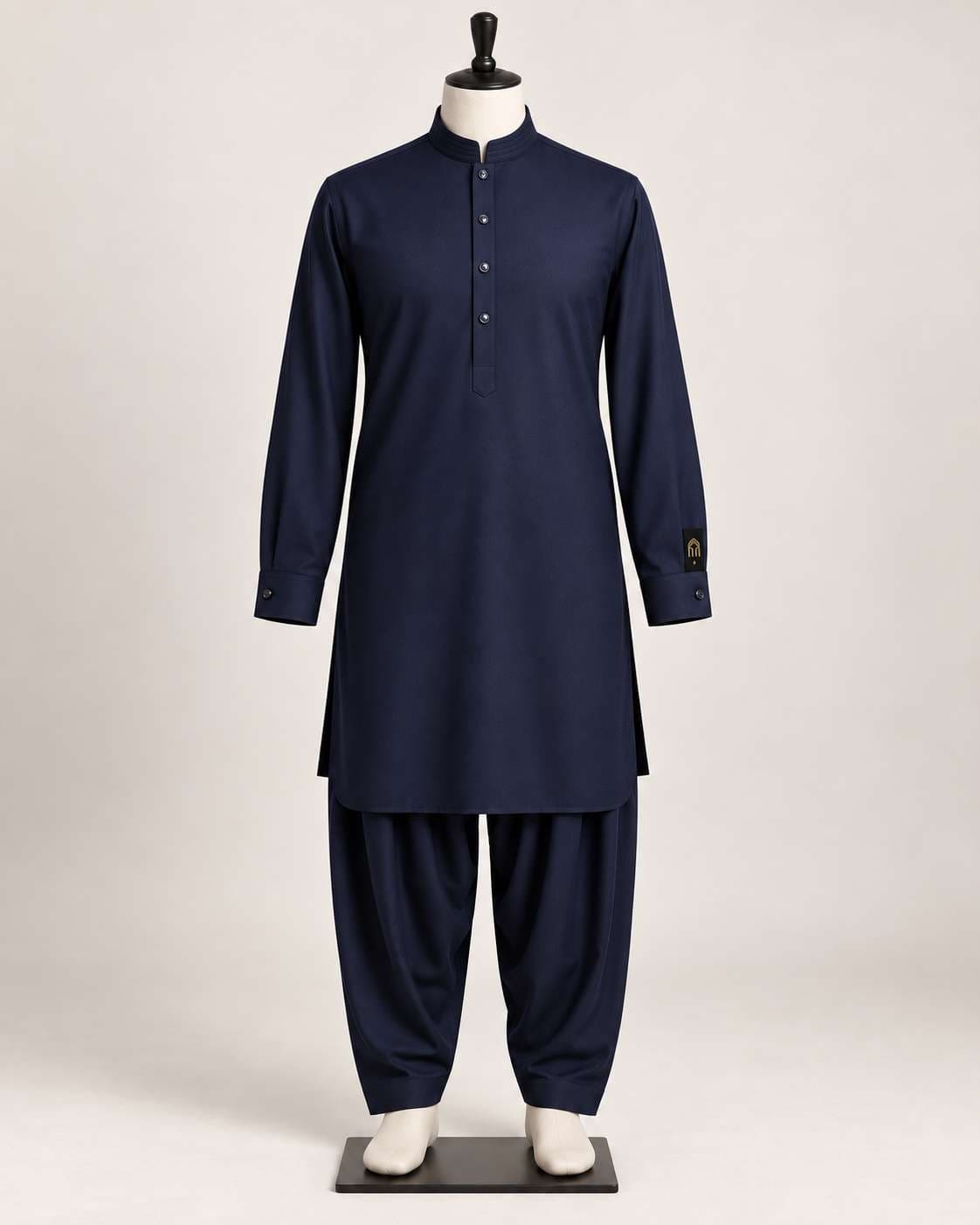 Mehrab Signature Textured Navy Blue Sherwani Collar Shalwar Kameez