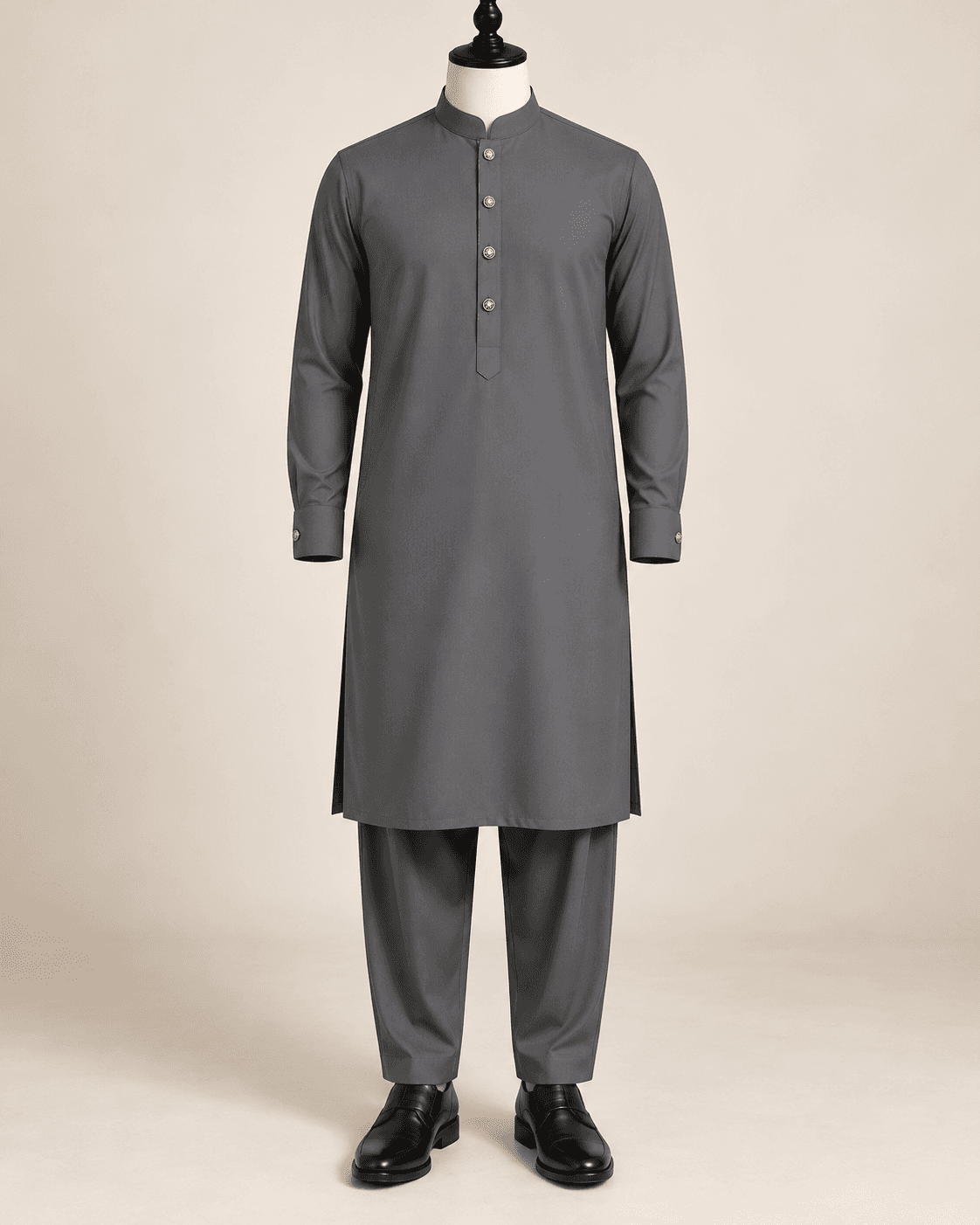Mehrab Formal Smoky Grey Sherwani Collar Shalwar Kameez